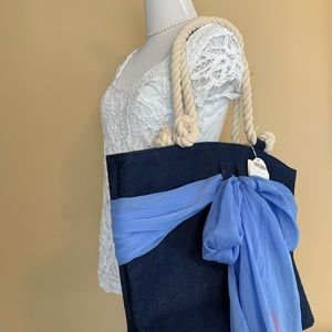 MUD PIE jute oversized Tote with removable Sarong and Rope handles NWT